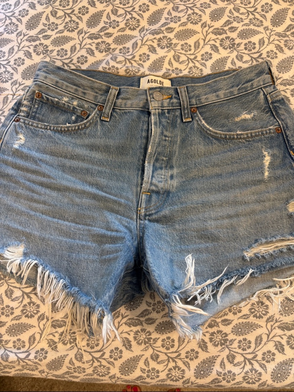 Agolde Light Wash long Parker Distressed Jean Shorts 26